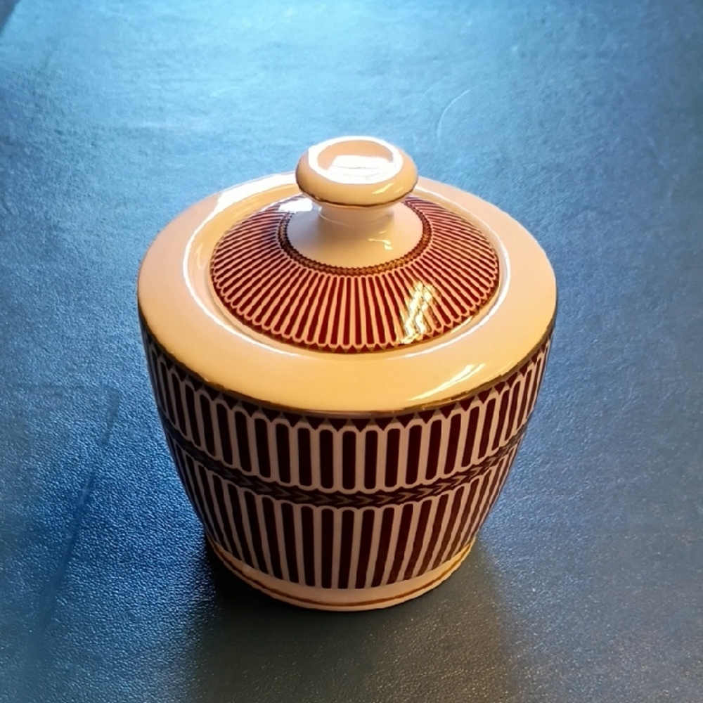 Elegant Red and White Ceramic Sugar Bowl